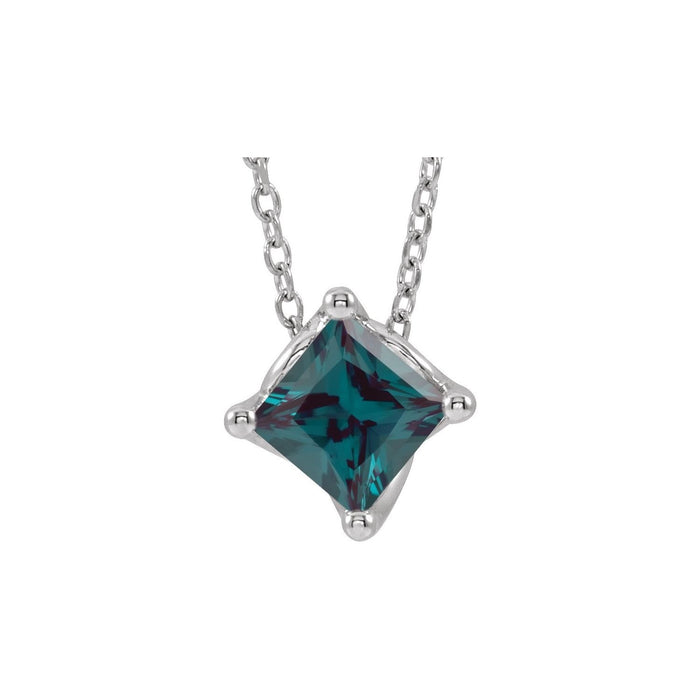Square Lab-Grown Alexandrite Necklace in 14K White Gold on a 16 to 18 inch adjustable 14K gold cable chain