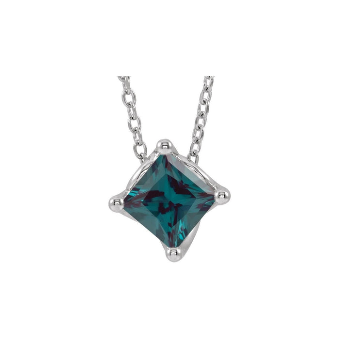 Square Lab-Grown Alexandrite Pendant in 14K White Gold