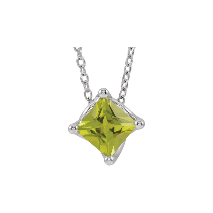 14K White Gold square peridot solitaire pendant, solid gold
