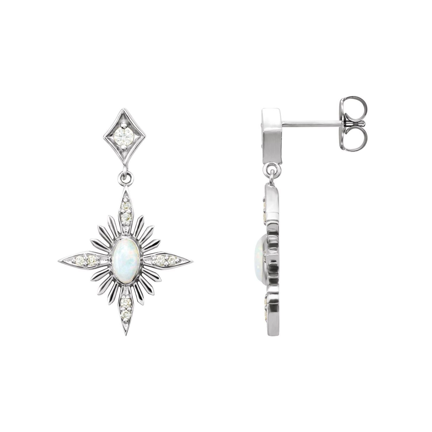 14K White Gold opal oval earrings