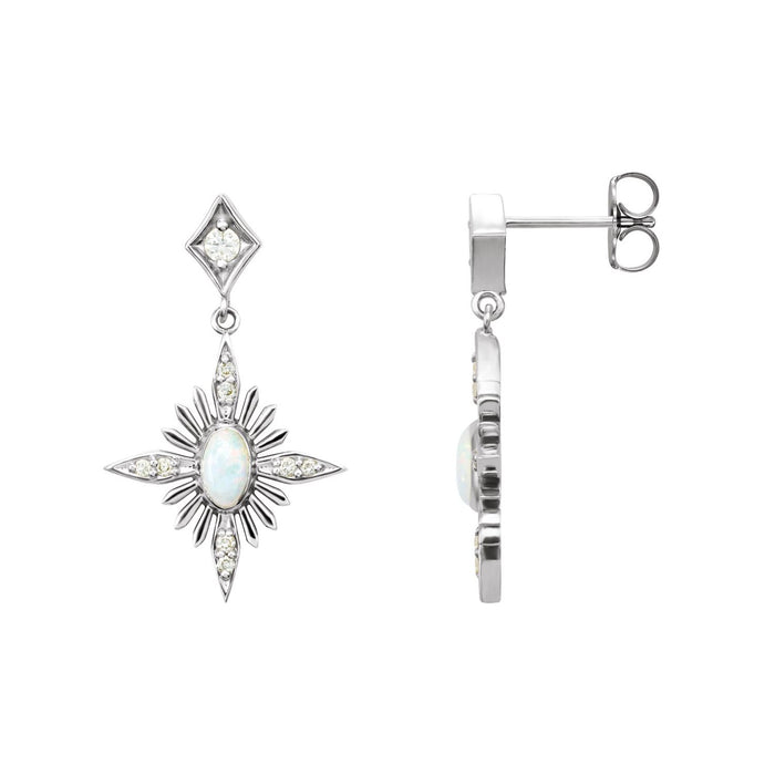 14K White Gold opal oval earrings