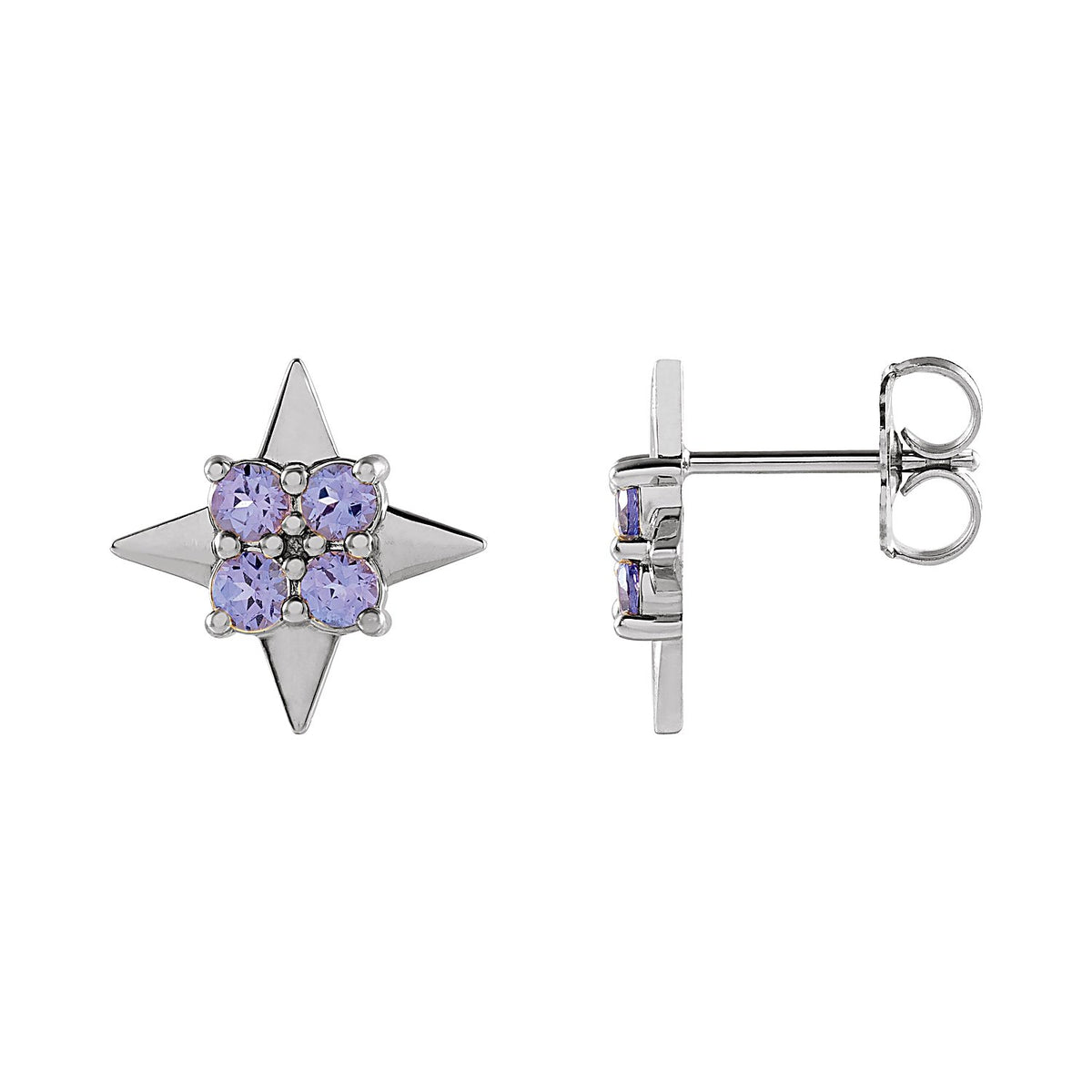 Star Tanzanite Stud Earrings in 14K White Gold