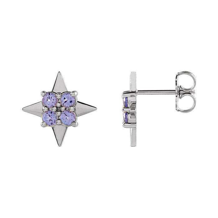 Star Tanzanite Stud Earrings in 14K White Gold