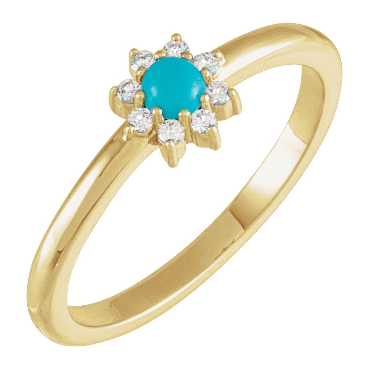 Starburst Turquoise Ring with Diamonds in 14K Yellow Gold