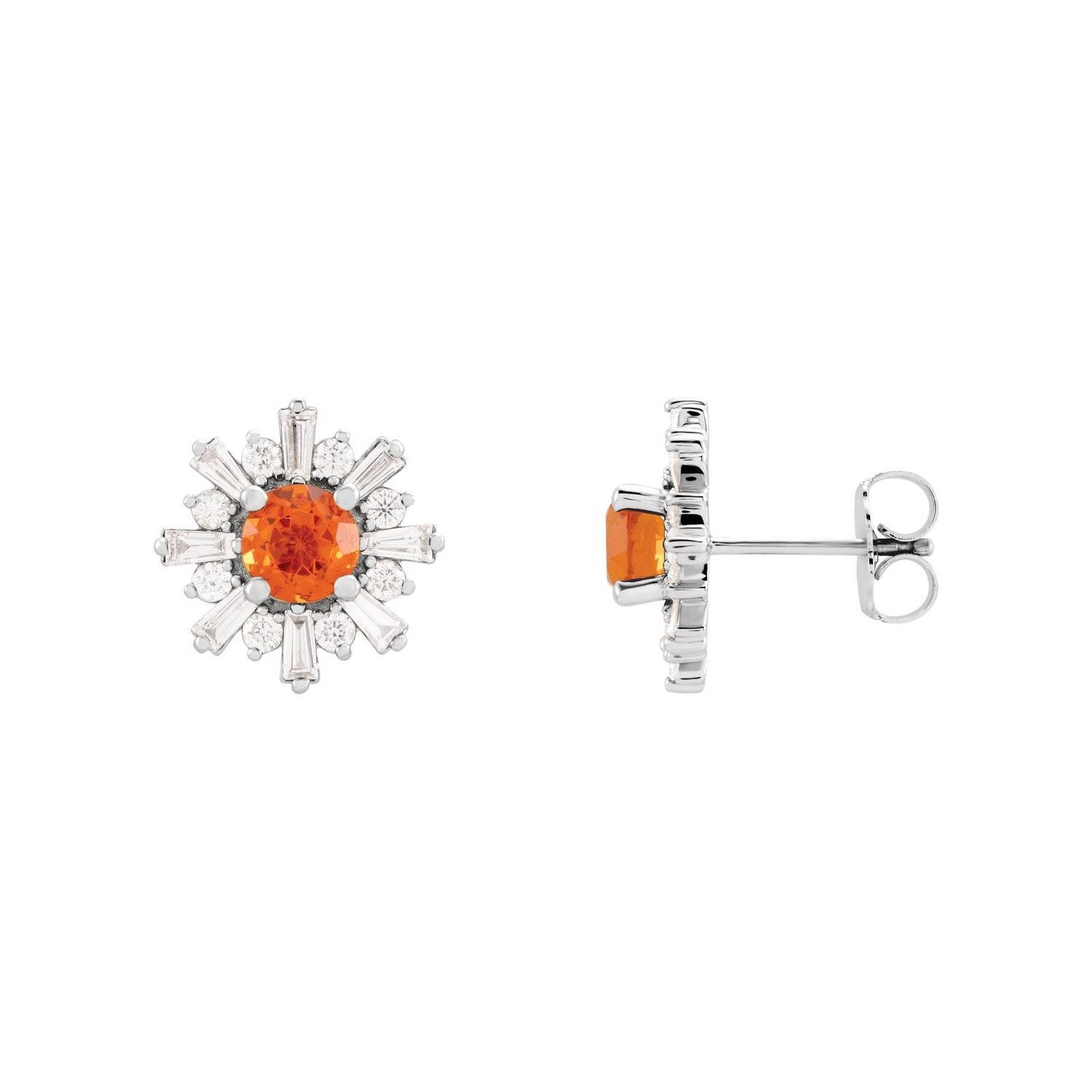 14K White Gold opal round earrings