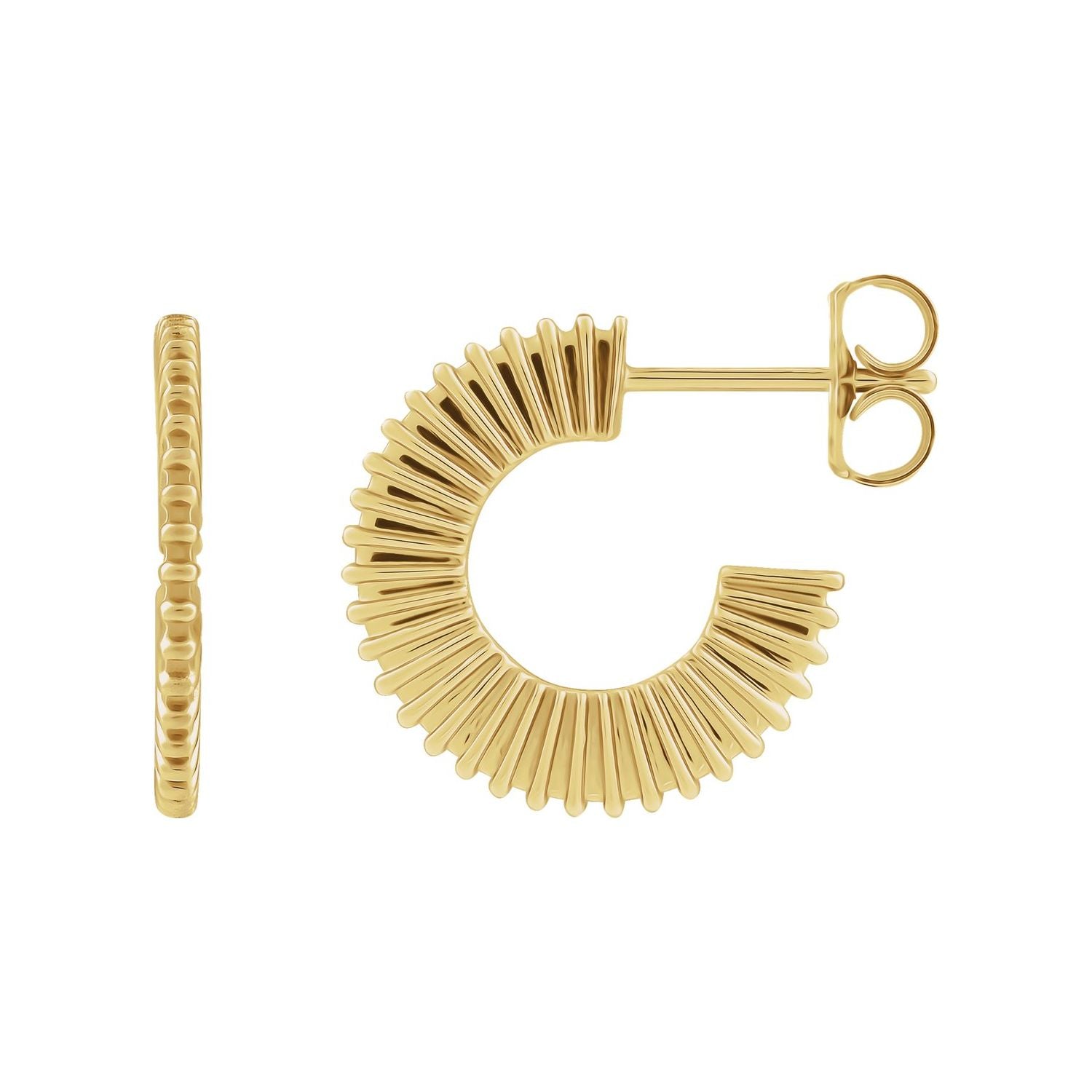 14K Yellow Gold Sunburst 16 mm gold hoop earrings