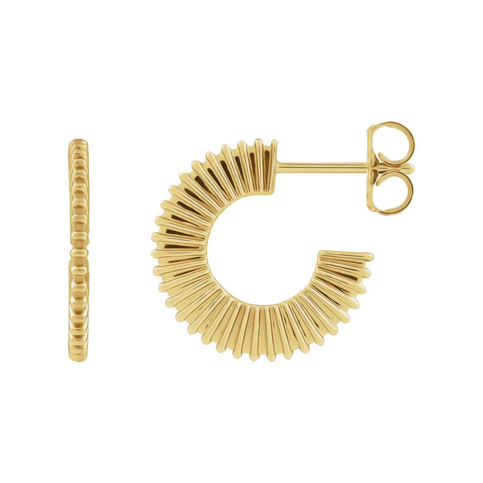 14K Yellow Gold Sunburst 16 mm gold hoop earrings