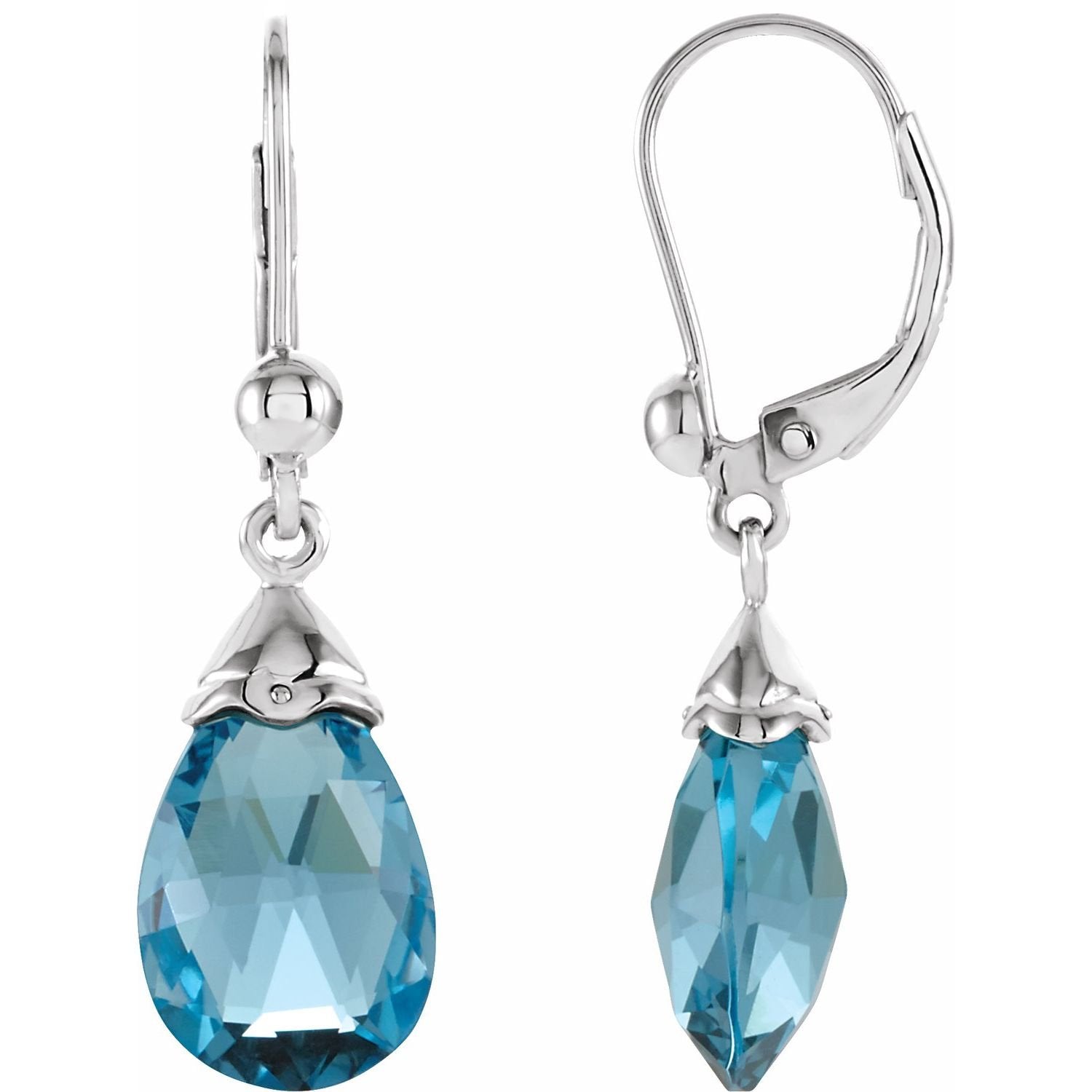 swiss blue topaz briolette earrings in 14k White Gold