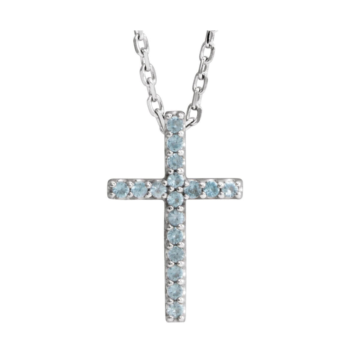 Swiss Blue Topaz Cross Pendant in 14K White Gold