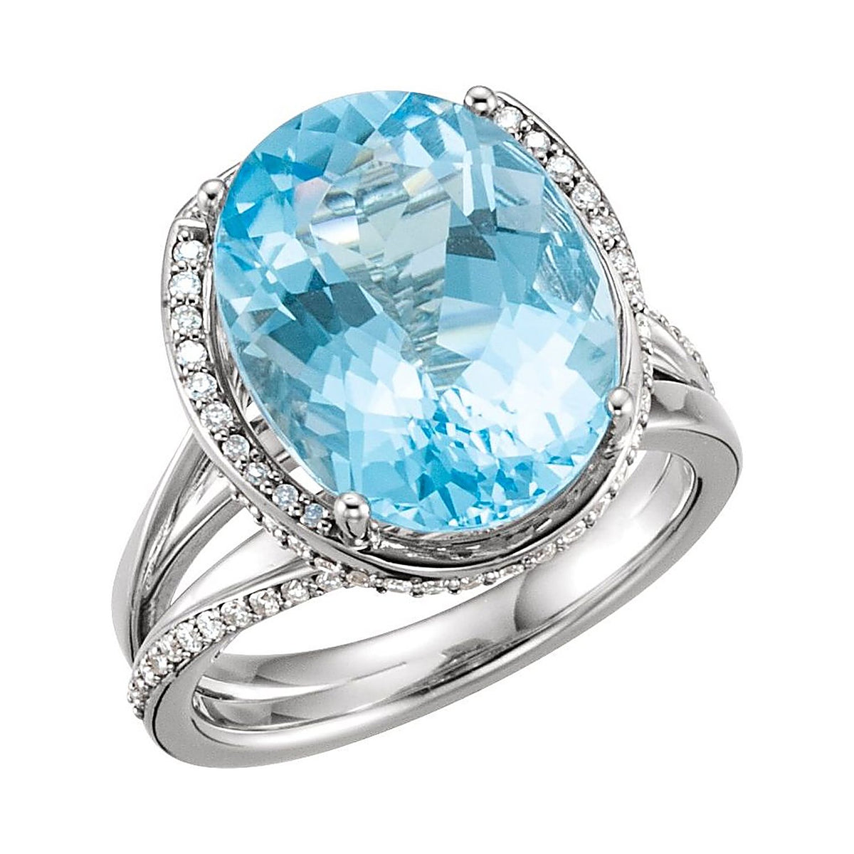 Swiss Blue Topaz cocktail ring in 14K White Gold