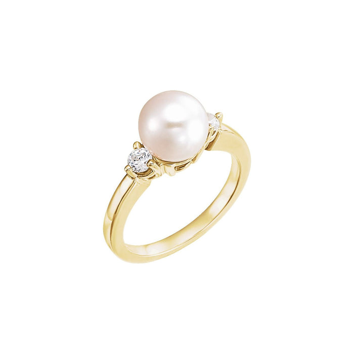 Three-Stone Akoya Pearl Engagement Ring (8mm pearl) in 14K Yellow Gold