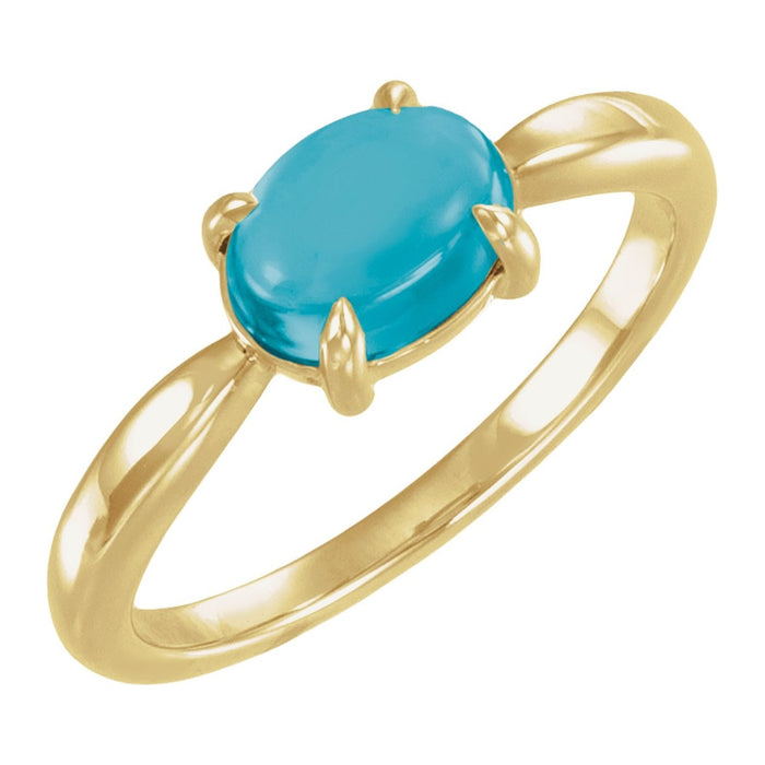 Three-Stone Oval Turquoise Ring in 14K Yellow Gold, 8x6 mm