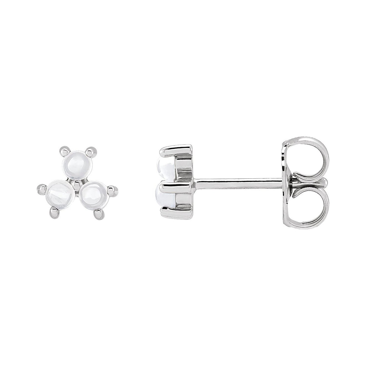 Three-Stone Rainbow Moonstone Stud Earrings in 14K White Gold