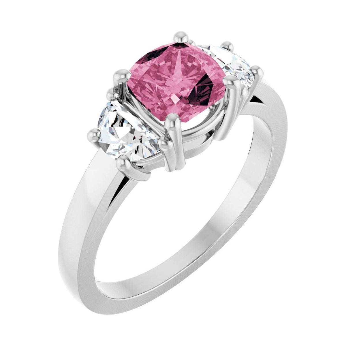 Cushion 1 ct tourmaline 14K White Gold classic three-stone engagement ring