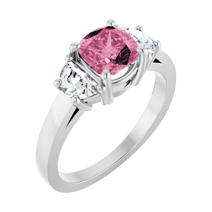 Cushion 1 ct tourmaline 14K White Gold classic three-stone engagement ring