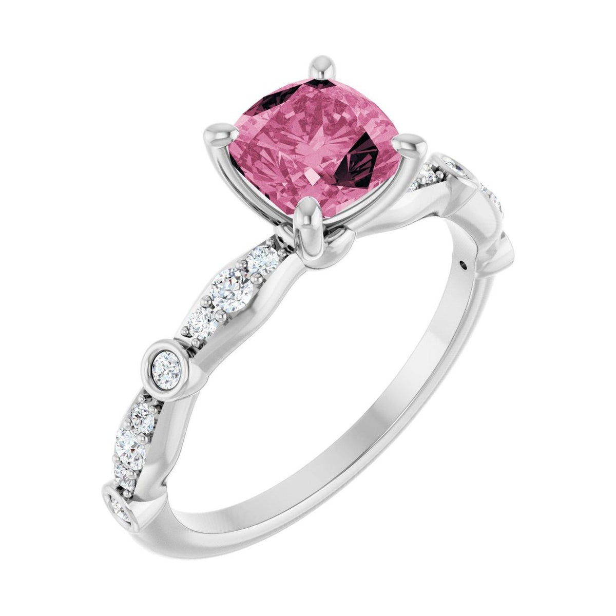 Cushion 1 ct tourmaline 14K White Gold petite vintage milgrain engagement ring