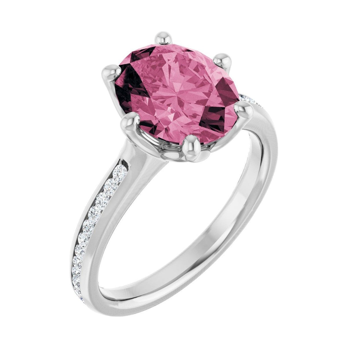 Oval 1.5 ct tourmaline 14K White Gold accented shoulder engagement ring