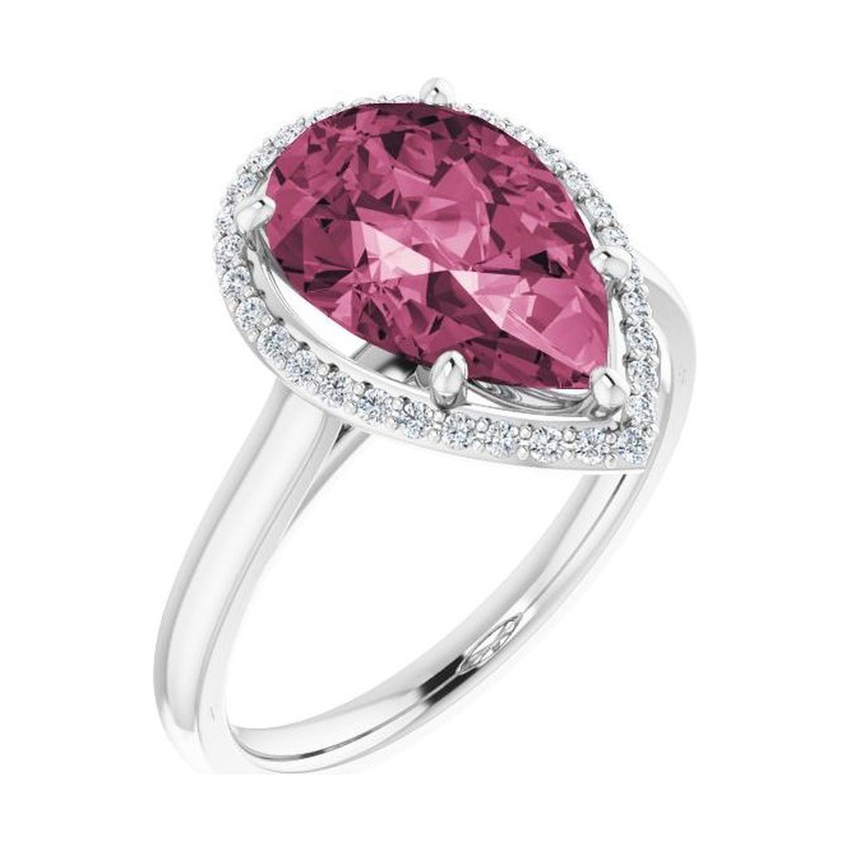 Pear 1 ct tourmaline 14K White Gold classic halo engagement ring