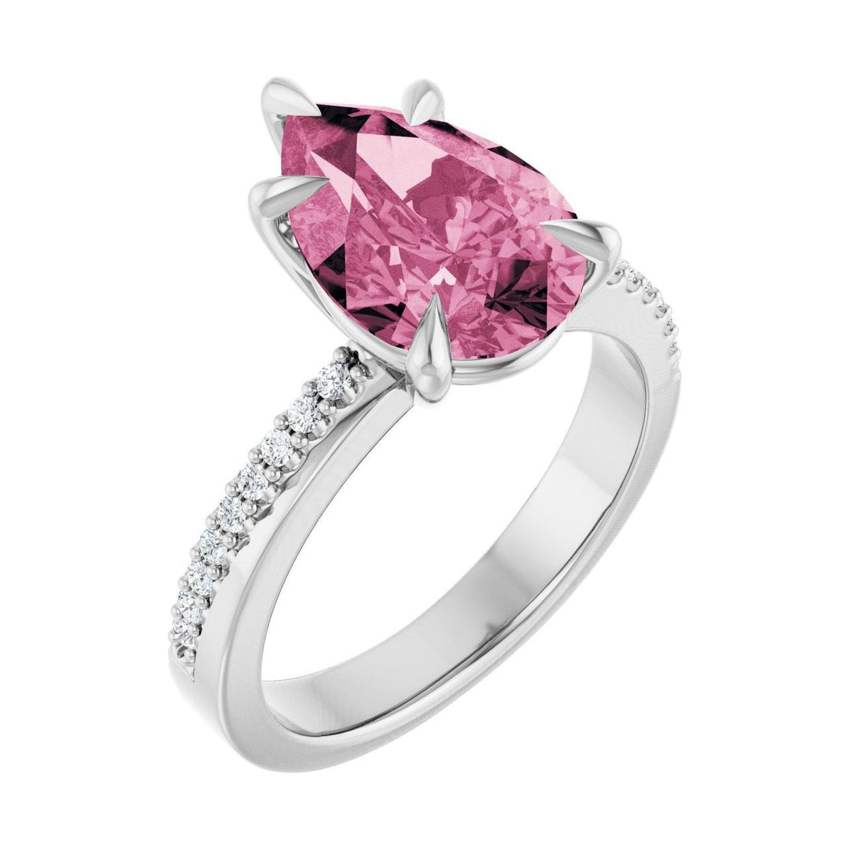 Pear 1 ct tourmaline 14K White Gold claw-prong pavé engagement ring
