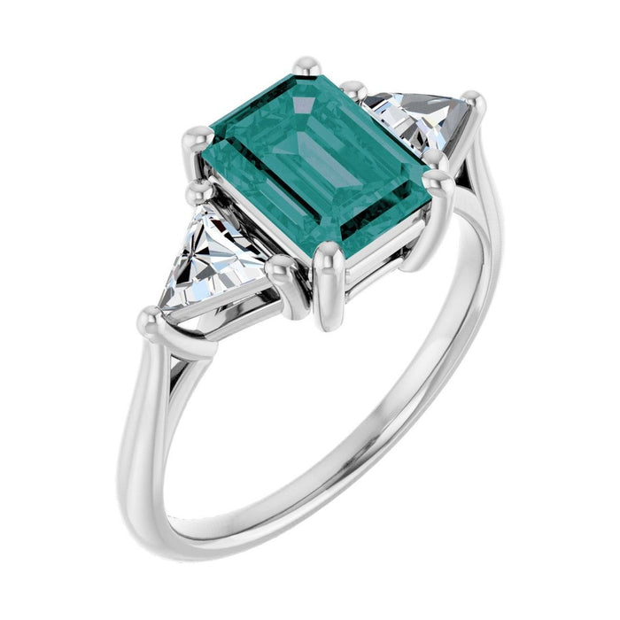 Emerald 1.5 ct Trillion Three-Stone Lab Grown Alexandrite Engagement Ring in 14K White Gold