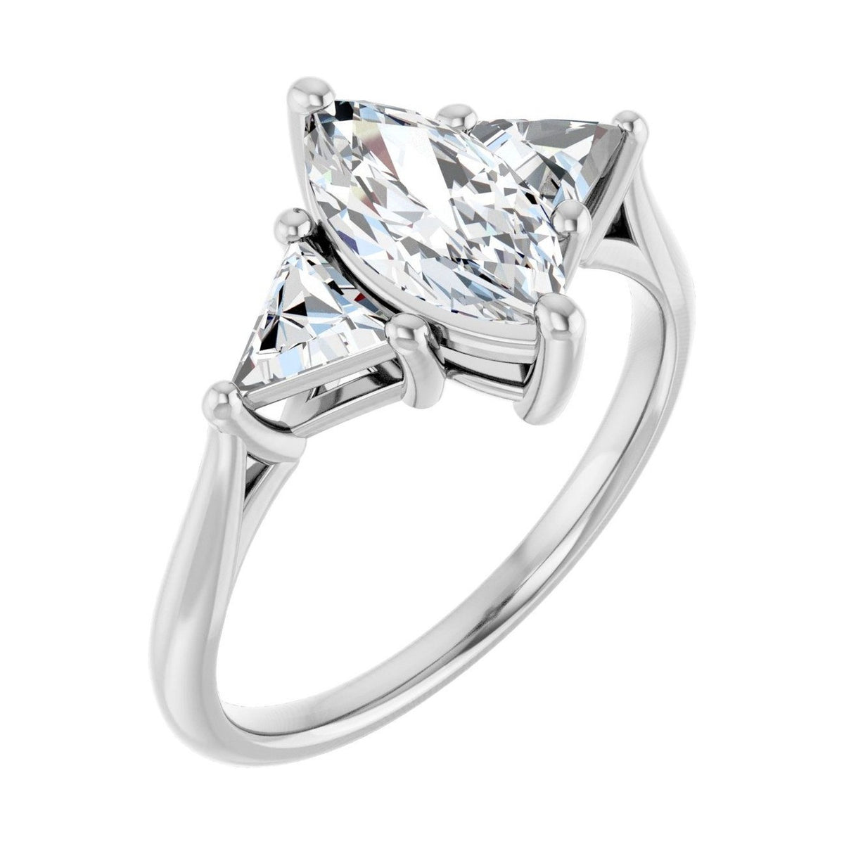 Marquise 1 ct Trillion Three-Stone Moissanite Engagement Ring in 14K White Gold