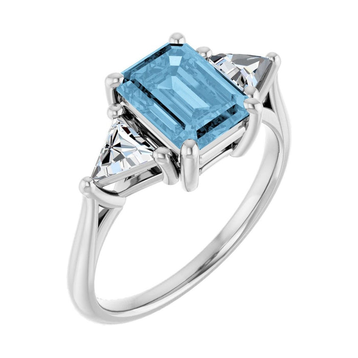 Emerald 1 ct Trillion Three-Stone Natural Blue Topaz Engagement Ring in 14K White Gold