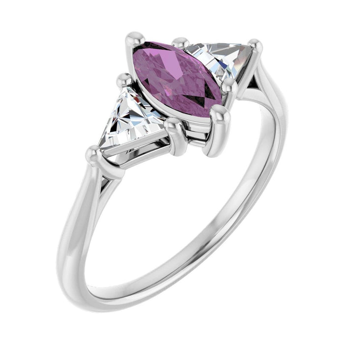 Marquise 1 ct Trillion Three-Stone Natural Pink Sapphire Engagement Ring in 14K White Gold