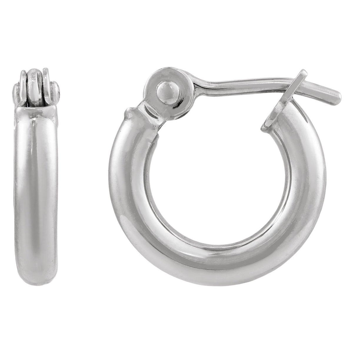 Tube Gold Huggie Hoop Earrings (10 mm) in 14k white gold