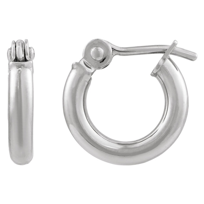 Tube Gold Huggie Hoop Earrings (10 mm) in 14K White Gold