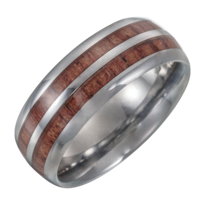 Tungsten 8 mm Rose Wood Inlay Comfort-Fit Band — men's wedding band