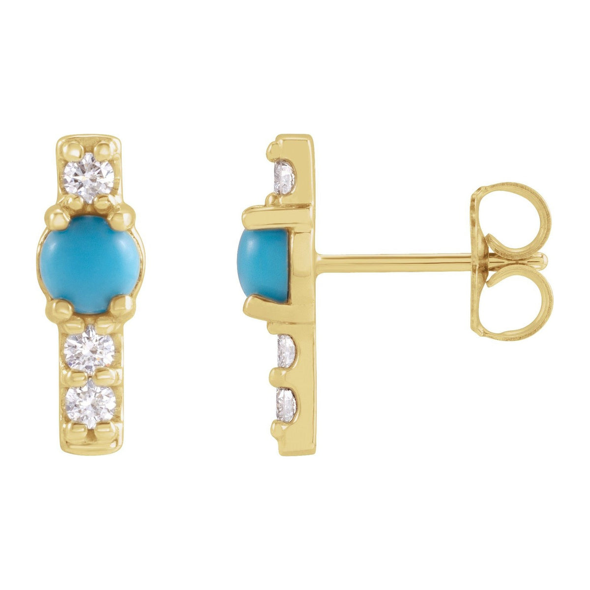 Turquoise Bar Earrings with Diamonds in 14K Yellow Gold