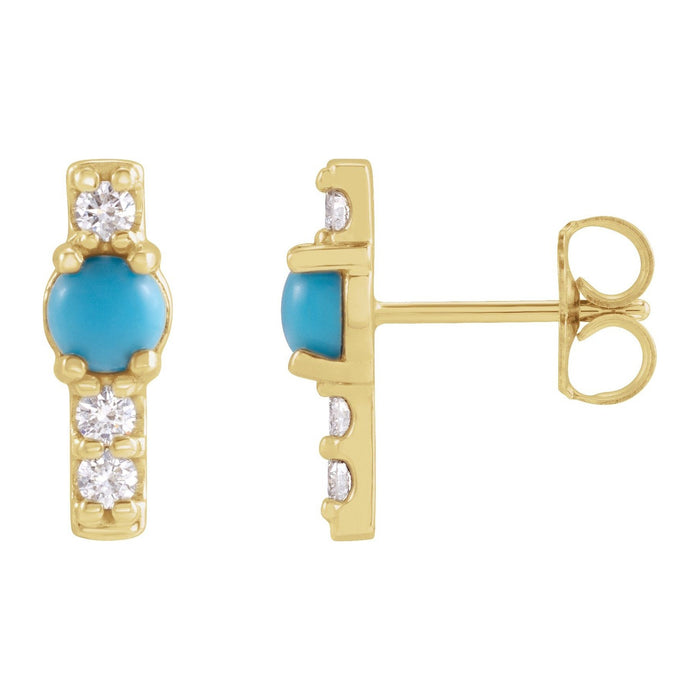 Turquoise Bar Earrings with Diamonds in 14K Yellow Gold