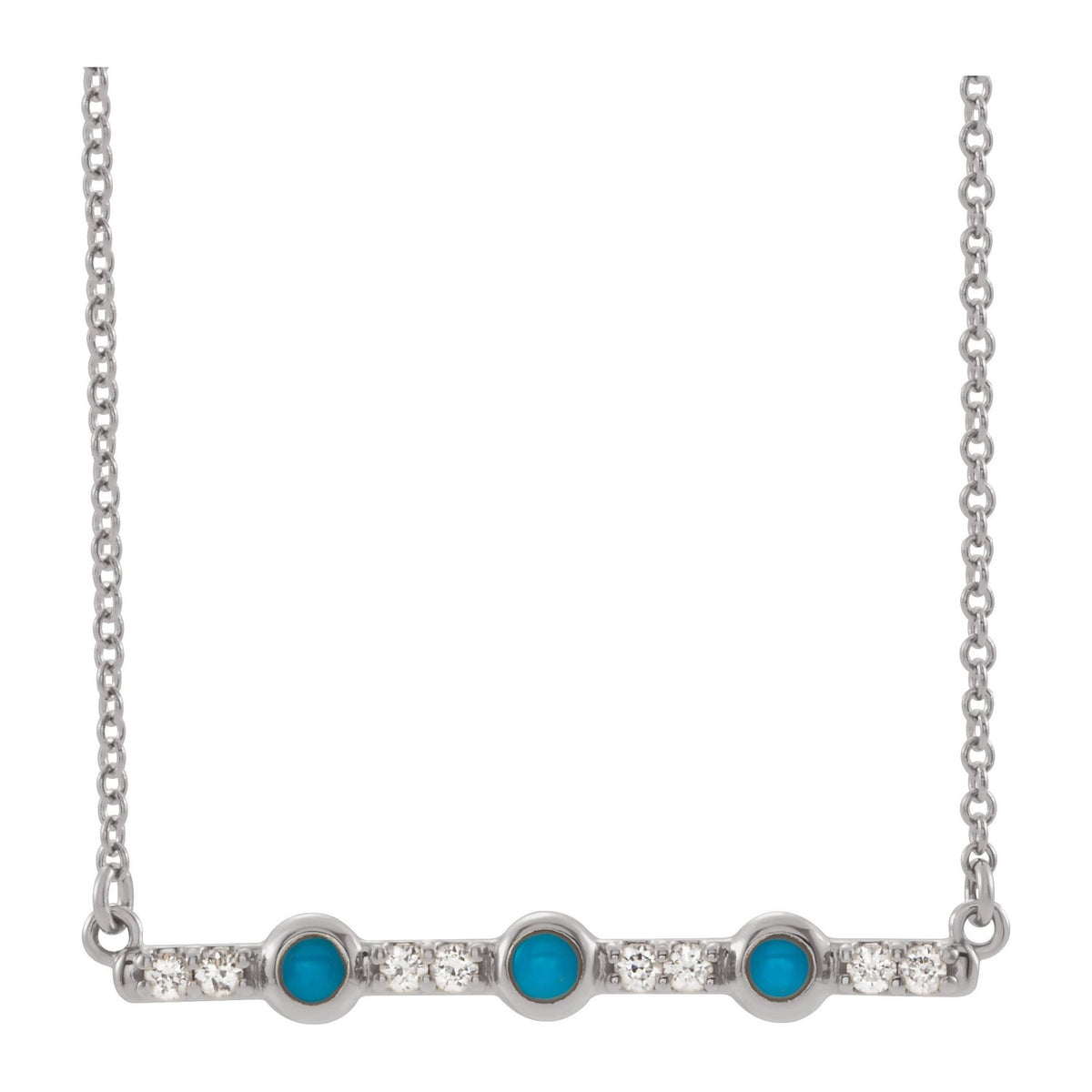 Turquoise Bar Necklace with Diamonds in 14K White Gold
