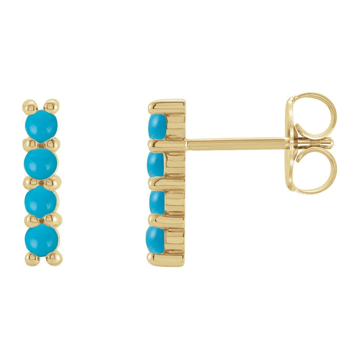 Turquoise Bar Stud Earrings in 14K Yellow Gold