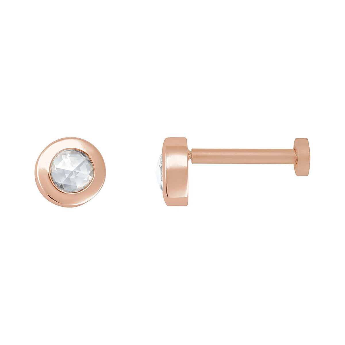 Turquoise Cabochon Flat Back Stud Earring in 14K Rose Gold