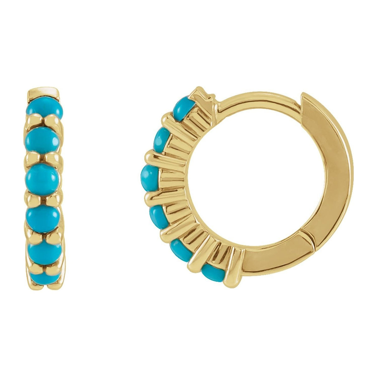 Turquoise Huggie Hoop Earrings in 14K Yellow Gold, 12.2 mm hoop · 2 mm