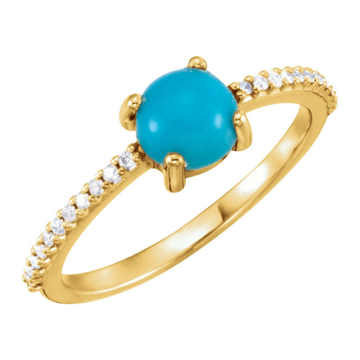 Turquoise Ring with Diamond Pavé Band in 14K Yellow Gold, 6 mm