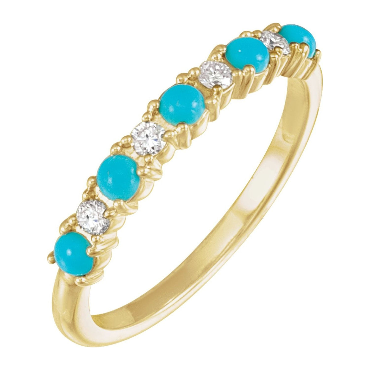 Turquoise Station Ring with Diamonds in 14K Yellow Gold