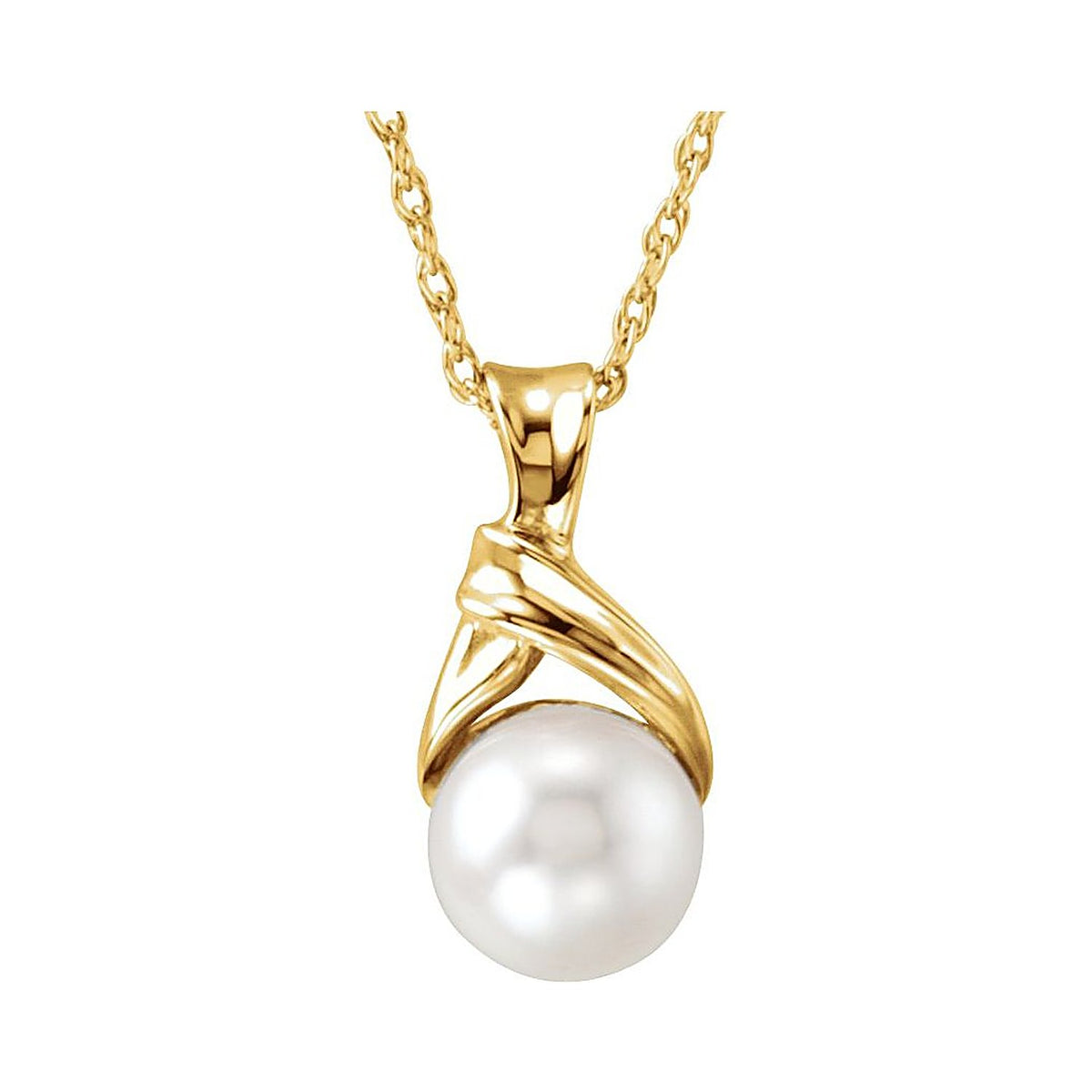 Twist Bail Akoya Pearl Pendant Necklace in 14K Yellow Gold, front