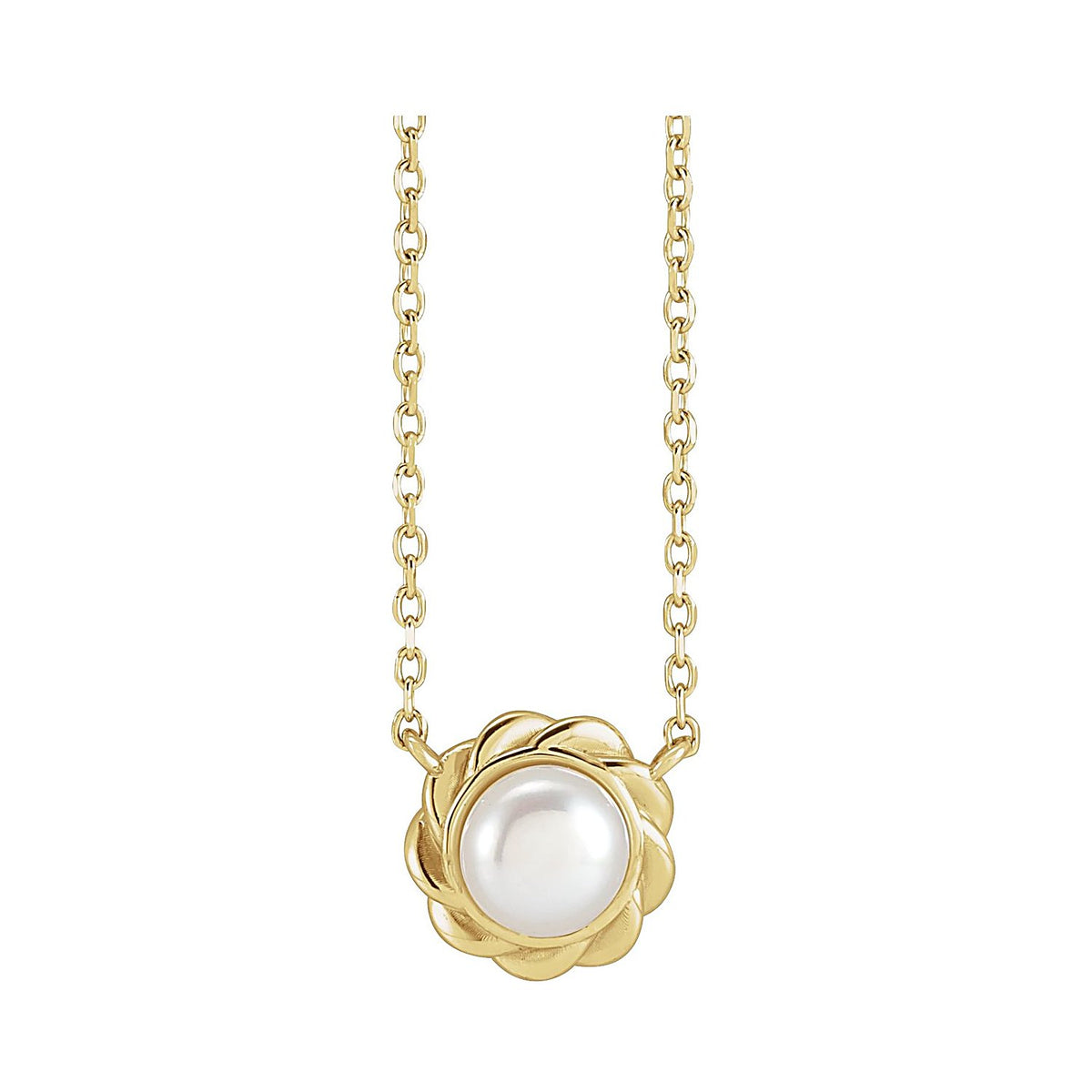 Twisted Frame Freshwater Pearl Necklace in 14K Yellow Gold, front