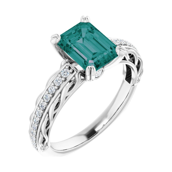 Emerald 1.5 ct Twisted Vine Solitaire Lab Grown Alexandrite Engagement Ring in 14K White Gold