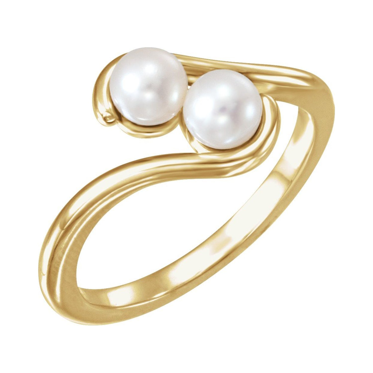 14K Yellow Gold Two-Stone Pearl Ring with two cultured freshwater pearls