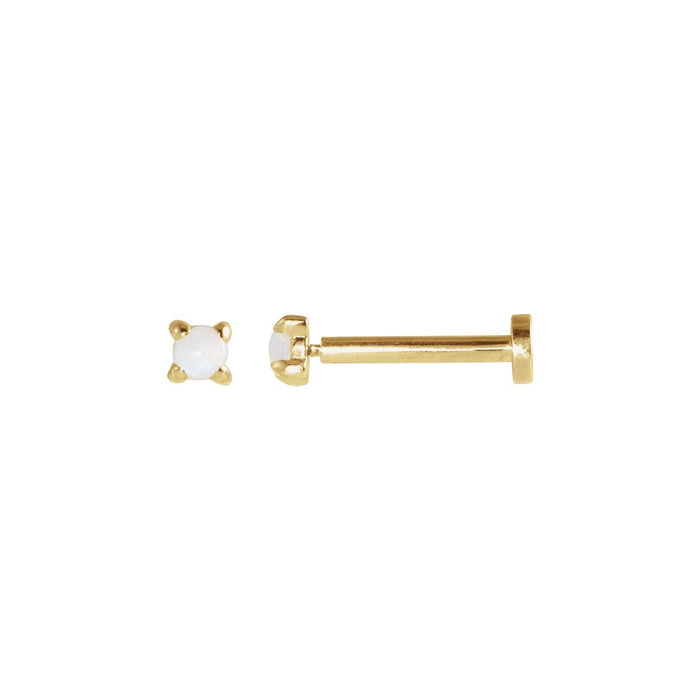white opal cabochon stud earrings in 14k Yellow Gold