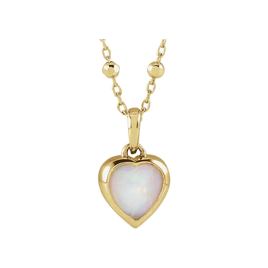 white opal heart pendant necklace in 14k Yellow Gold