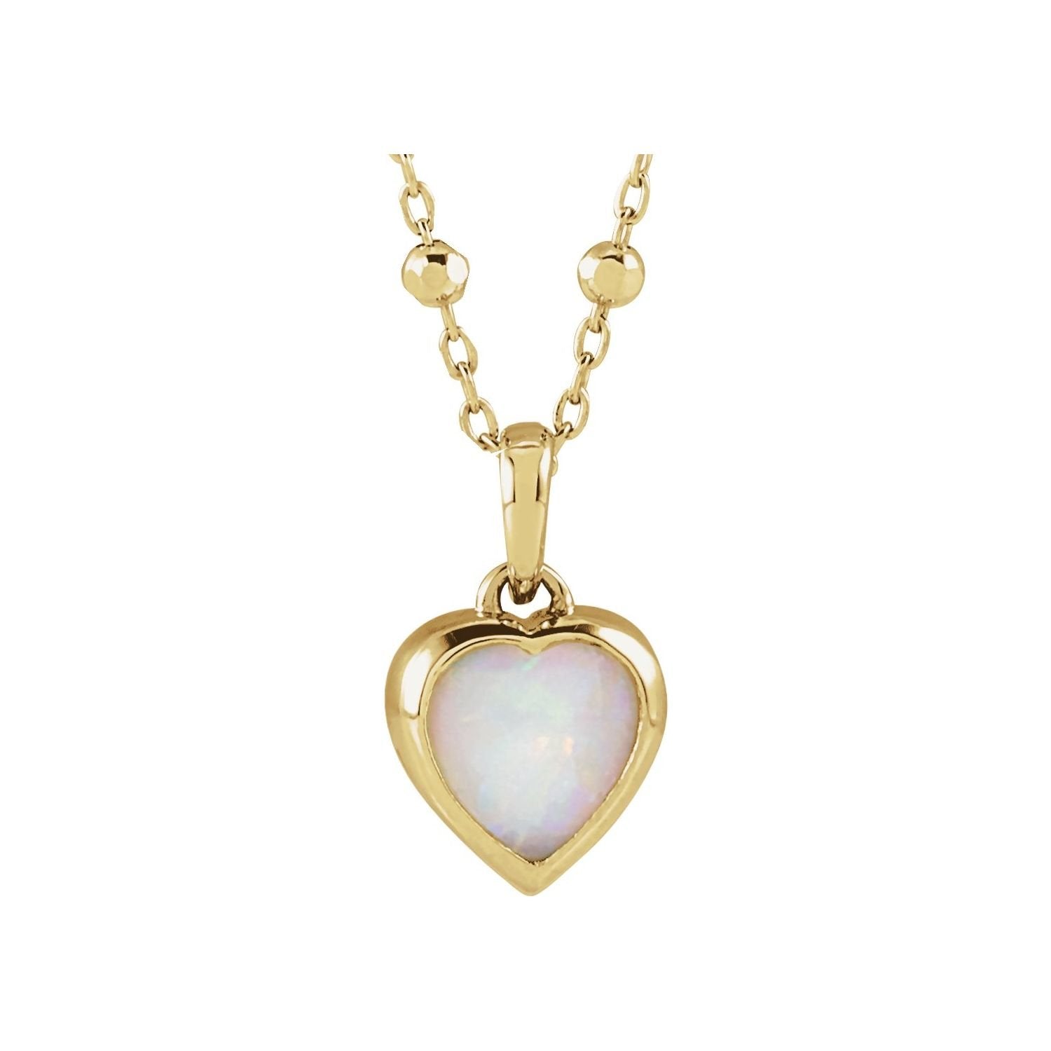 white opal heart pendant necklace in 14k Yellow Gold
