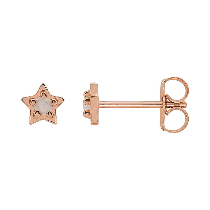 White Opal Star Flat Back Stud Earring in 14K Rose Gold