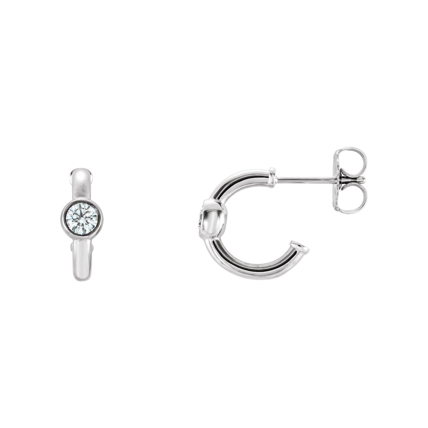 14K White Gold 11 mm single-stone 3 mm white sapphire J-hoop earrings