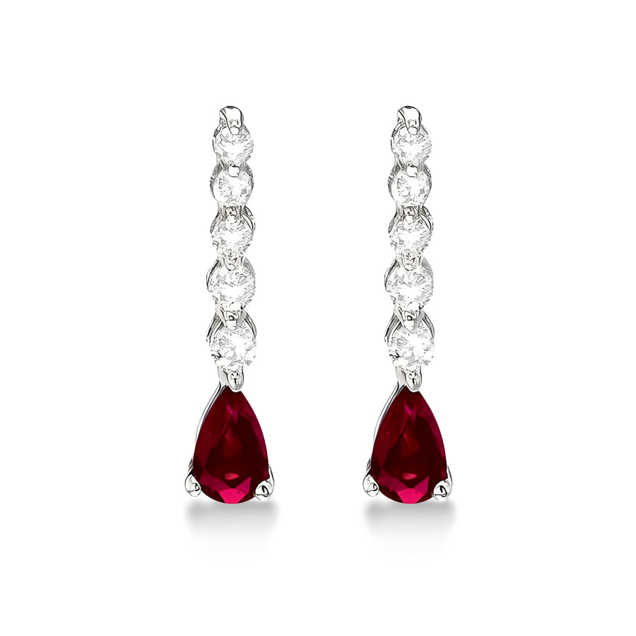 Diamond & Pear Ruby Graduated Drop Earrings 14k White Gold (0.80ctw)