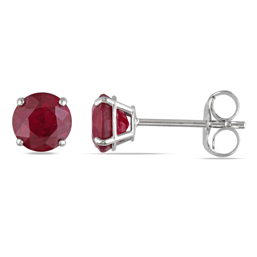 Red Ruby Ear Pin Stud Earrings in 14k White Gold (1.10ct)