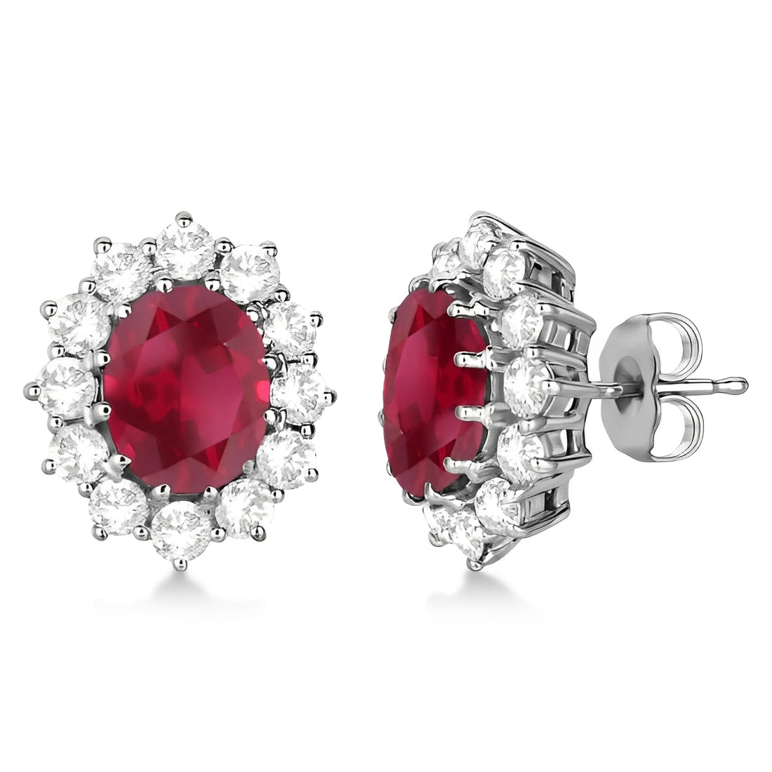 Diamond Accented Oval Ruby Earrings 14k White Gold